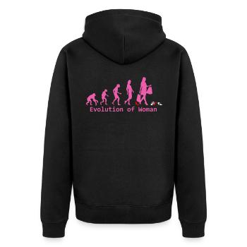 evolution of women - Unisex Premium Organic Zip Hoodie - black - Back - Nico (187cm)
