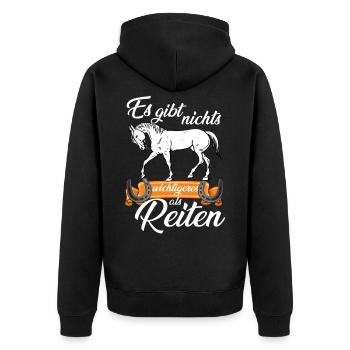Pferd Reiten Reiterin Reiter Reitsport Reitverein - Unisex Premium Bio Zip Hoodie - Schwarz - Hinten - Nico (187cm)