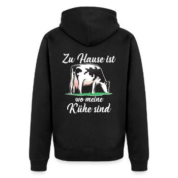 Kuh - Unisex Premium Bio Zip Hoodie - Schwarz - Hinten - Nico (187cm)