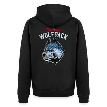 wolf wolfpack team - Unisex Premium Bio Zip Hoodie - Schwarz - Hinten - Nico (187cm)