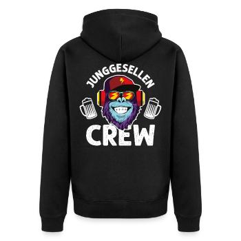 Junggesellen crew affe - Unisex Premium Bio Zip Hoodie - Schwarz - Hinten - Nico (187cm)