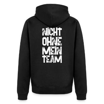 nicht ohne mein team - Unisex Premium Bio Zip Hoodie - Schwarz - Hinten - Nico (187cm)
