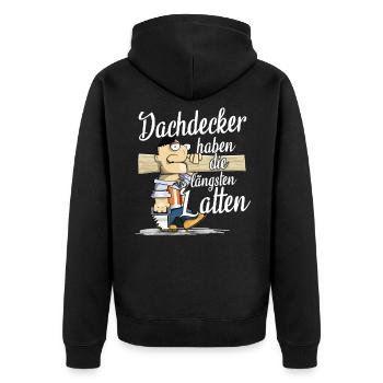 Dachdecker - Unisex Premium Bio Zip Hoodie - Schwarz - Hinten - Nico (187cm)