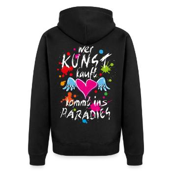 14 Wer Kunst kauft kommt ins Paradies Herz Flügel - Unisex Premium Bio Zip Hoodie - Schwarz - Hinten - Nico (187cm)