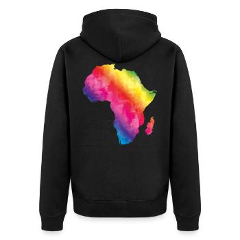 afrika bunt - Unisex Premium Bio Zip Hoodie - Schwarz - Hinten - Nico (187cm)