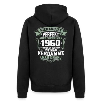 1960 geboren 60 Jahre Geburtstaggeschenk - Unisex Premium Bio Zip Hoodie - Schwarz - Hinten - Nico (187cm)