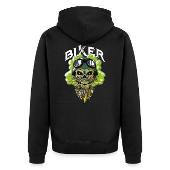 biker totenkopf motorrad - Unisex Premium Bio Zip Hoodie - Schwarz - Hinten - Nico (187cm)