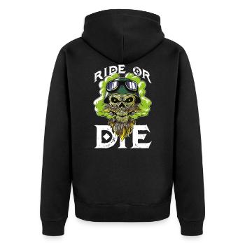 biker totenkopf ride or die - Unisex Premium Bio Zip Hoodie - Schwarz - Hinten - Nico (187cm)