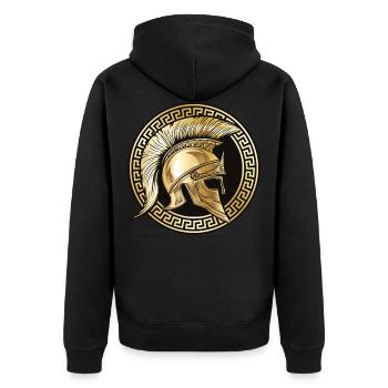 spartaner helm gold - Unisex Premium Bio Zip Hoodie - Schwarz - Hinten - Nico (187cm)