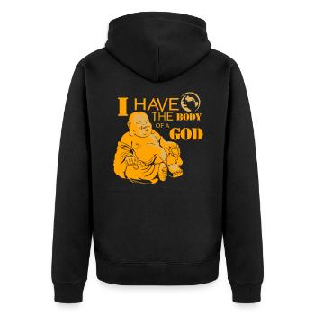 I Have the body of a God Buddha Design - Unisex Premium Bio Zip Hoodie - Schwarz - Hinten - Nico (187cm)