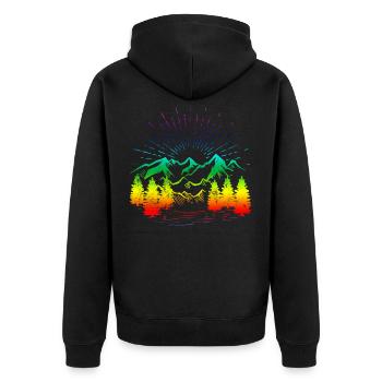 Berge Symbol Mountains Bunt - Unisex Premium Bio Zip Hoodie - Schwarz - Hinten - Nico (187cm)