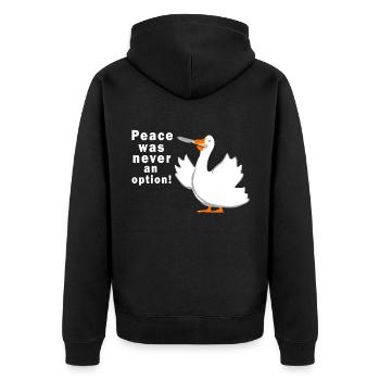Peace was never an option geese shirt - Unisex Premium Organic Zip Hoodie - black - Back - Nico (187cm)