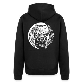 two wolves that form Yin Yang Shirt Design - Unisex Premium Bio Zip Hoodie - Schwarz - Hinten - Nico (187cm)