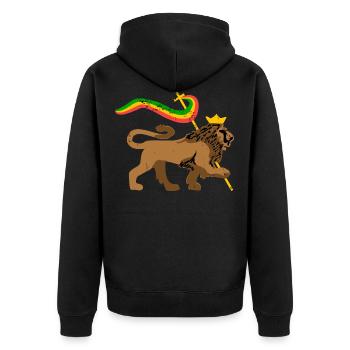 Lion Reggae - Unisex Premium Bio Zip Hoodie - Schwarz - Hinten - Nico (187cm)