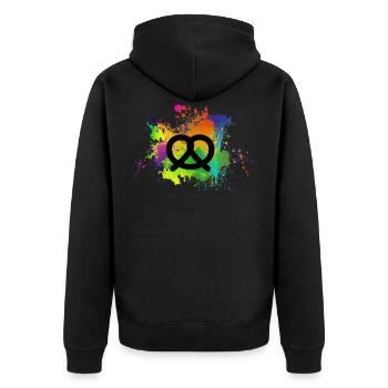 Breze in Farbklecks Design für Bayern - Unisex Premium Bio Zip Hoodie - Schwarz - Hinten - Nico (187cm)