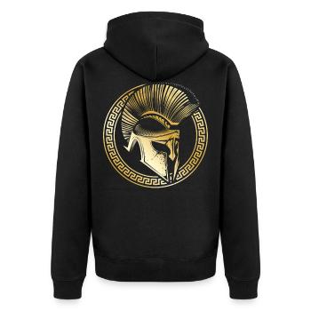 spartaner helm gold - Unisex Premium Bio Zip Hoodie - Schwarz - Hinten - Nico (187cm)