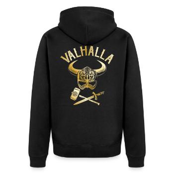 wikinger helm gold valhalla - Unisex Premium Bio Zip Hoodie - Schwarz - Hinten - Nico (187cm)