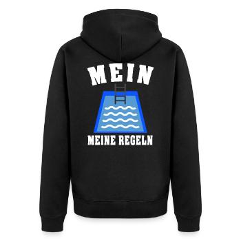Pool Regeln Spruch Schwimmbecken - Unisex Premium Bio Zip Hoodie - Schwarz - Hinten - Nico (187cm)
