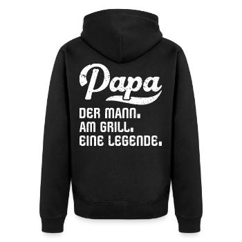 Papa grillen Mann - Unisex Premium Bio Zip Hoodie - Schwarz - Hinten - Nico (187cm)