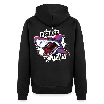 shark fishing team - Unisex Premium Organic Zip Hoodie - black - Back - Nico (187cm)