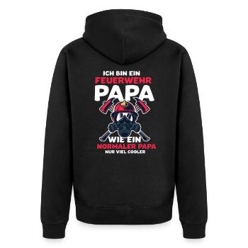 Ich bin ein Feuerwehr Papa wie ein normal nur cool - Unisex Premium Bio Zip Hoodie - Schwarz - Hinten - Nico (187cm)