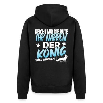 Geschenk für Angler Geschenkidee Angler Spruch FUN - Unisex Premium Bio Zip Hoodie - Schwarz - Hinten - Nico (187cm)