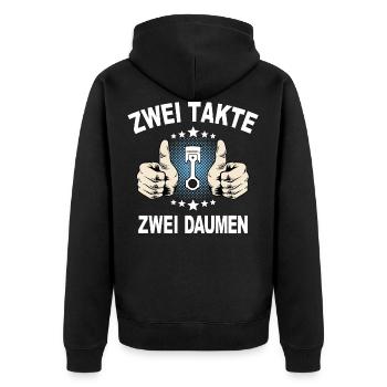 Zweitakter Moped Mofa - Unisex Premium Bio Zip Hoodie - Schwarz - Hinten - Nico (187cm)