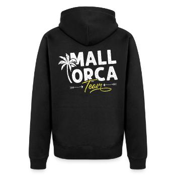Mallorca Team Urlaub - Unisex Premium Bio Zip Hoodie - Schwarz - Hinten - Nico (187cm)