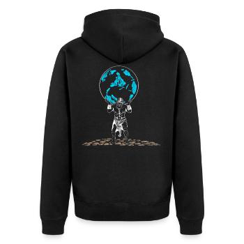 Motivation man with the world on his shoulders - Unisex Premium Organic Zip Hoodie - black - Back - Nico (187cm)
