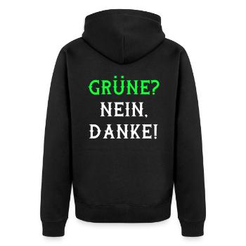 Grüne nein Danke retro Politik Statement - Unisex Premium Bio Zip Hoodie - Schwarz - Hinten - Nico (187cm)