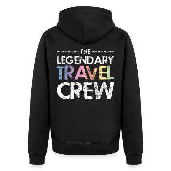 Travel Crew Spruch - Unisex Premium Bio Zip Hoodie - Schwarz - Hinten - Nico (187cm)