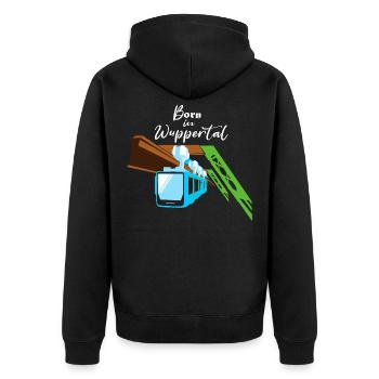 Geboren in Wuppertal Schwebebahn Wupper Design - Unisex Premium Bio Zip Hoodie - Schwarz - Hinten - Nico (187cm)