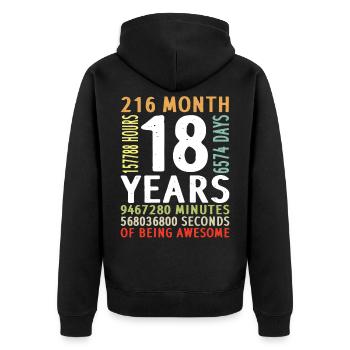 18th birthday boy girl man woman 18 years - Unisex Premium Organic Zip Hoodie - black - Back - Nico (187cm)