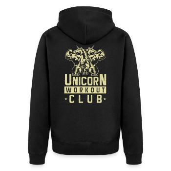 Einhorn Workout Gang Gym Fitness - Unisex Premium Bio Zip Hoodie - Schwarz - Hinten - Nico (187cm)