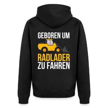 Radlader - Unisex Premium Bio Zip Hoodie - Schwarz - Hinten - Nico (187cm)