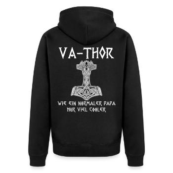 Va-Thor Vater Thor Vatertag Wikinger Papa Geschenk - Unisex Premium Bio Zip Hoodie - Schwarz - Hinten - Nico (187cm)