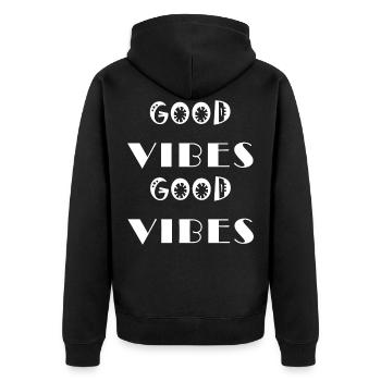Gute Stimmung - gute Laune, Lebensfreude und Sommer - Unisex Premium Bio Zip Hoodie - Schwarz - Hinten - Nico (187cm)