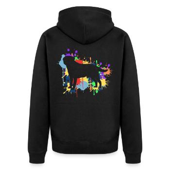 Der schöne & frohe farbige Regenbogen Labrador - Unisex Premium Bio Zip Hoodie - Schwarz - Hinten - Nico (187cm)