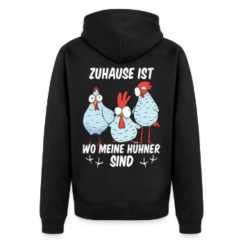 Landwirt Zuhause ist wo meine Hühner sind - Unisex Premium Bio Zip Hoodie - Schwarz - Hinten - Nico (187cm)
