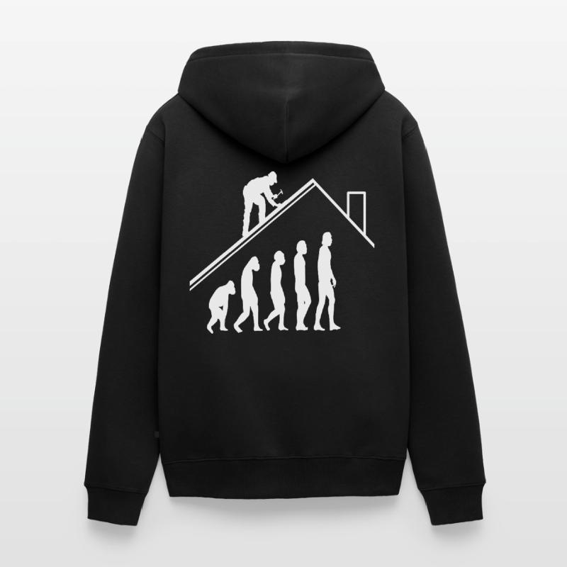 Handwerker Dachdecker Zimmermann Evolution Hausbau Unisex Premium Bio Zip Hoodie