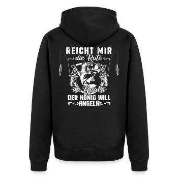 Reicht mir die Rute Angeln Angler Fischen Fisch - Unisex Premium Bio Zip Hoodie - Schwarz - Hinten - Nico (187cm)