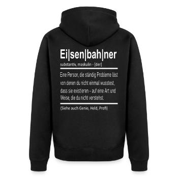 Eisenbahn Eisenbahner - Unisex Premium Bio Zip Hoodie - Schwarz - Hinten - Nico (187cm)