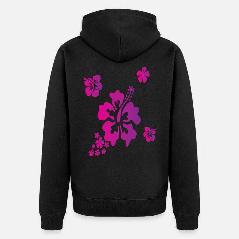 Hawaï Hisbiscus Fleurs Vacances - Veste à capuche bio Premium Unisexe - noir