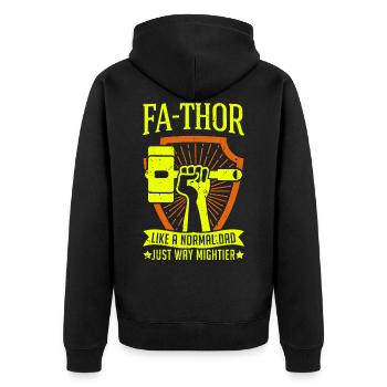 Fa-Thor Vater Thor Vatertag Wikinger Papa Geschenk - Unisex Premium Bio Zip Hoodie - Schwarz - Hinten - Nico (187cm)