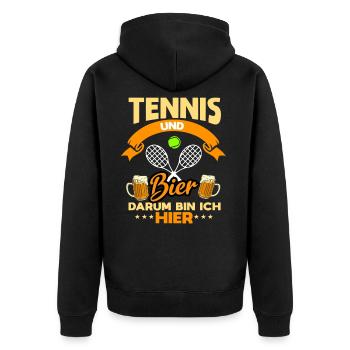 Tennis und Bier darum bin ich hier Geschenk Tennis - Unisex Premium Bio Zip Hoodie - Schwarz - Hinten - Nico (187cm)