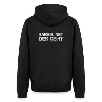 Frankfurt FFM Hessischer Dialekt Hessen Geschenk - Unisex Premium Bio Zip Hoodie - Schwarz - Hinten - Nico (187cm)