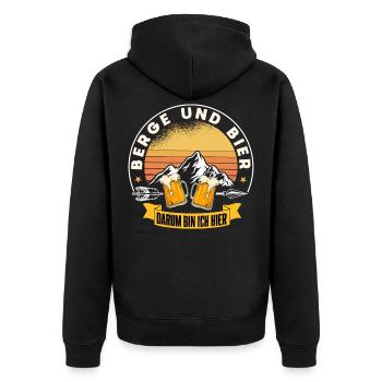 Berge und Bier darum bin ich hier Geschenk Wandern - Unisex Premium Bio Zip Hoodie - Schwarz - Hinten - Nico (187cm)
