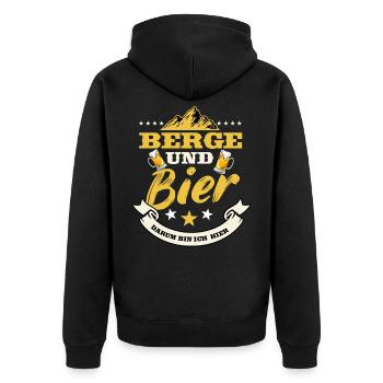 Berge und Bier darum bin ich hier Geschenk Wandern - Unisex Premium Bio Zip Hoodie - Schwarz - Hinten - Nico (187cm)