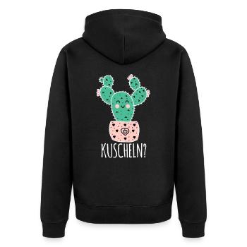 Lustig Süßer Kaktus zum Kuscheln Kakteen Geschenk - Unisex Premium Bio Zip Hoodie - Schwarz - Hinten - Nico (187cm)