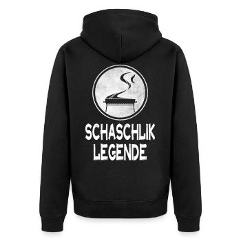 SCHASCHLIK LEGENDE - Unisex Premium Bio Zip Hoodie - Schwarz - Hinten - Nico (187cm)